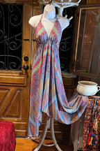 Boho Silky Dress, Bohemian Halter, Dress Ethnic Beach Dress, Festival Dress, Hippie Dress, Vintage Silk style Dress, Boho Chic Gypsy Dress