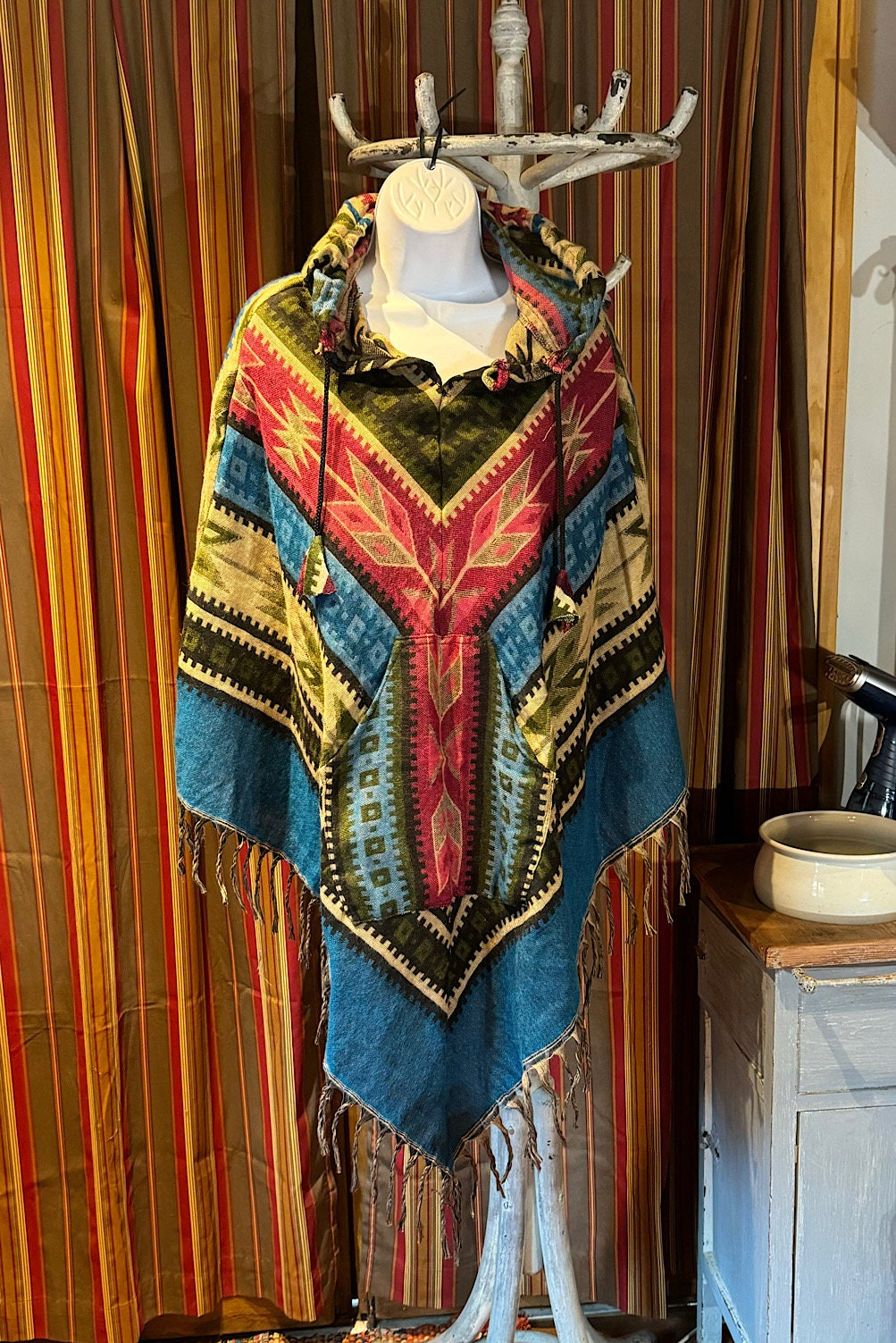 Festival Hooded Poncho: Unisex Boho Woven Wool Blend