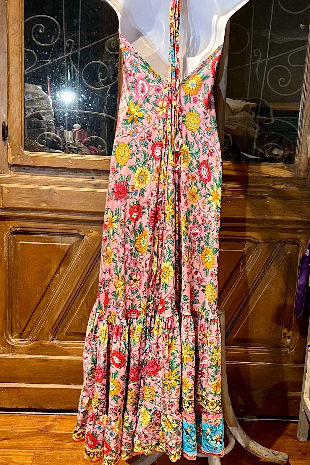 Boho Ruffle Long Dress, Hippie Dress, Open back Dress, Bohemian Festival Ethnic Dress, Boho Chic Dress, Beach Halter Ruffle Gypsy Dress