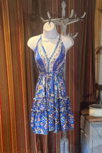Boho Ruffle Dress, Hippie Dress, Open back Dress, Bohemian Festival Ethnic Dress, Boho Dress, Beach Halter Ruffle Dress Gypsy Boho Dress