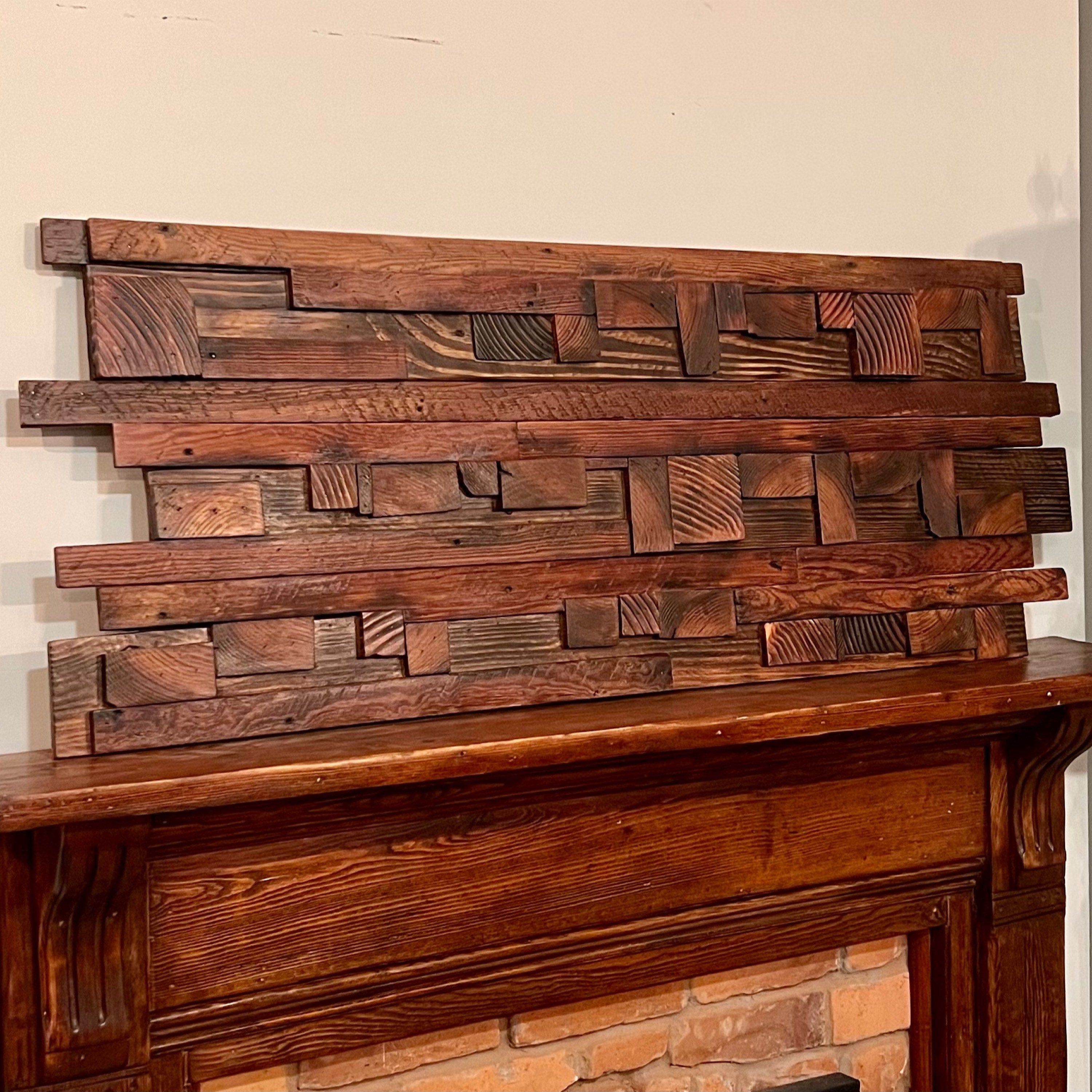 Wall Reclaimed Wood Art Decor, modern large Rustic Mix Media, Sculpture Geometric Abstract County Cabin 3d Mosaic Farmhouse Coastal Wall Art