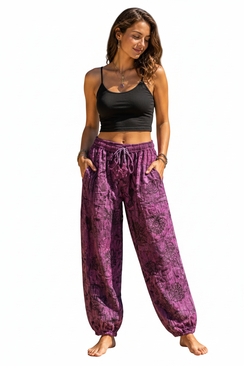 Bohemian Style Relaxed Fit Drawstring Lounge Pants