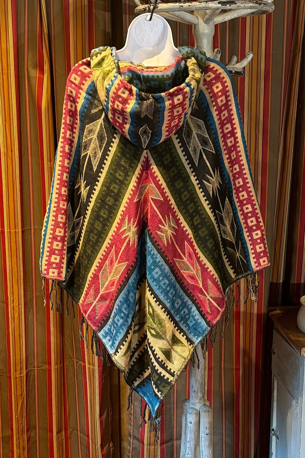 Festival Hooded Poncho: Unisex Boho Woven Wool Blend