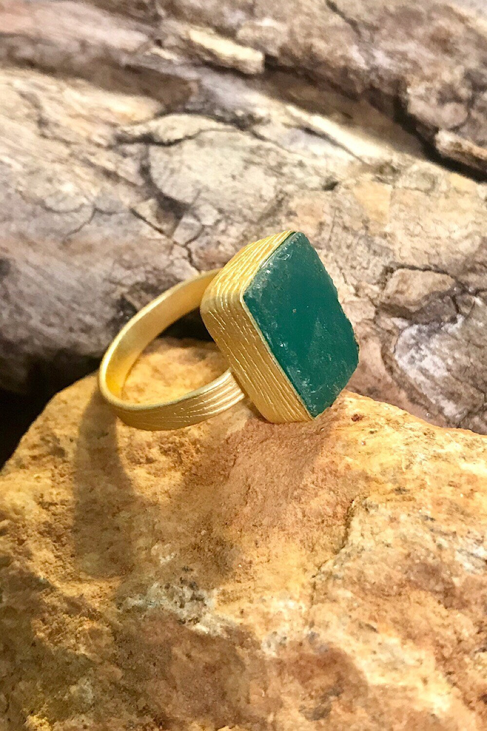 Green Onyx Rough Gemstone Ring, Brass Ring, Adjustable Boho Ring, Tribal Jewelry, Gypsy Rings, Crystal Stone Ring, Statement Spiritual Ring