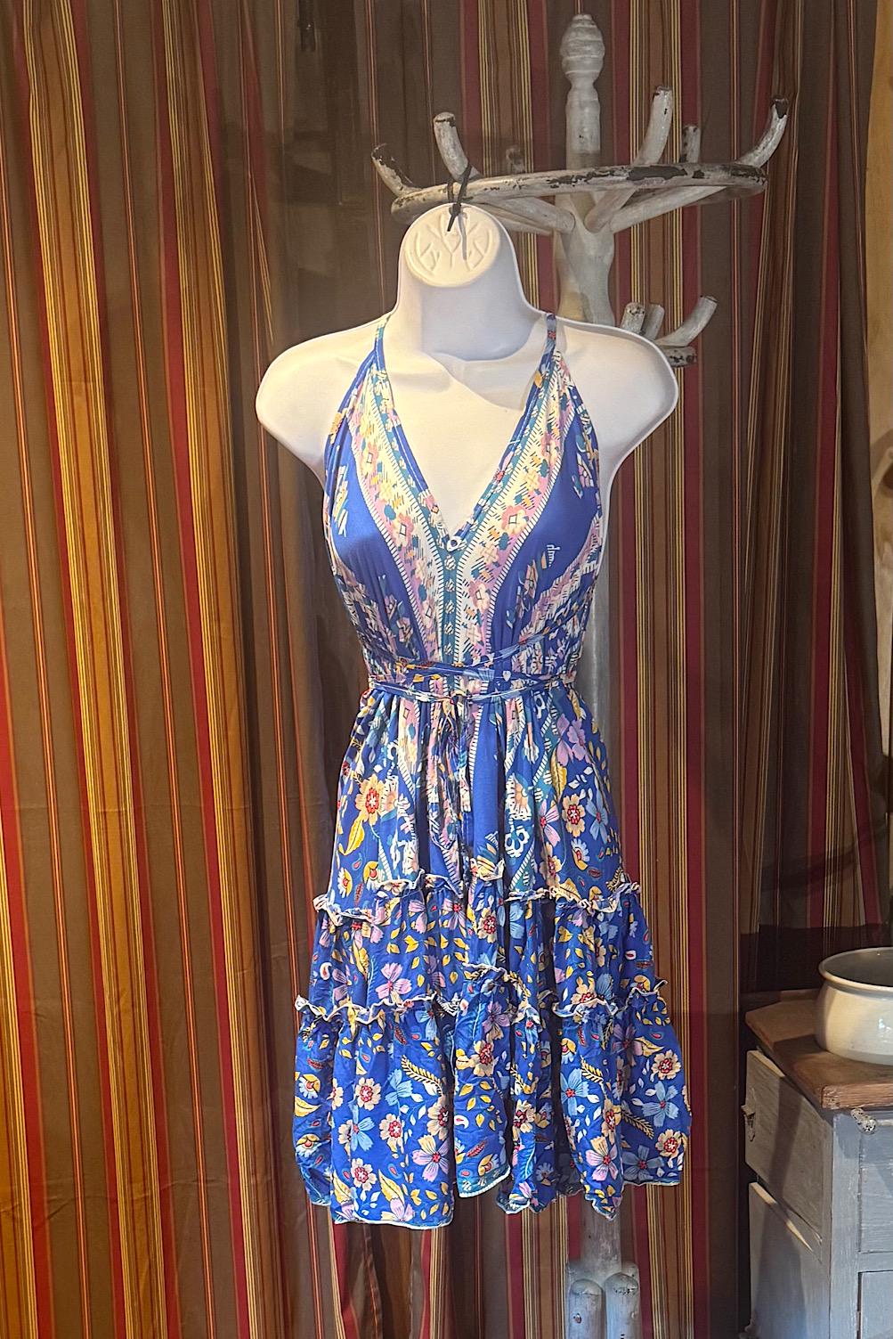 Boho Ruffle Dress, Hippie Dress, Open back Dress, Bohemian Festival Ethnic Dress, Boho Dress, Beach Halter Ruffle Dress Gypsy Boho Dress