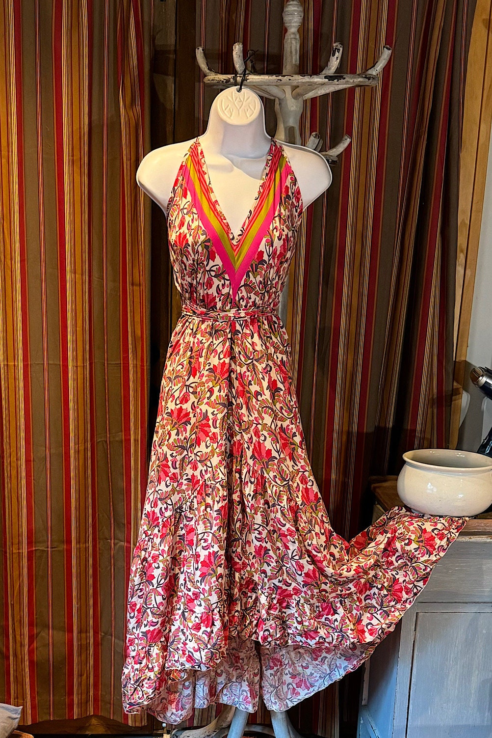 Boho Ruffle Long Dress, Hippie Dress, Open back Dress, Bohemian Festival Ethnic Dress, Boho Chic Dress, Beach Halter Ruffle Gypsy Dress