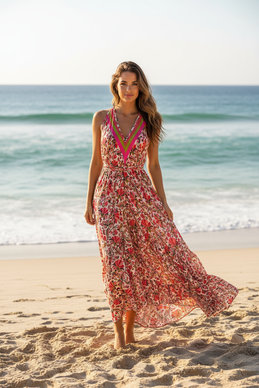 Boho Ruffle Long Dress, Hippie Dress, Open back Dress, Bohemian Festival Ethnic Dress, Boho Chic Dress, Beach Halter Ruffle Gypsy Dress