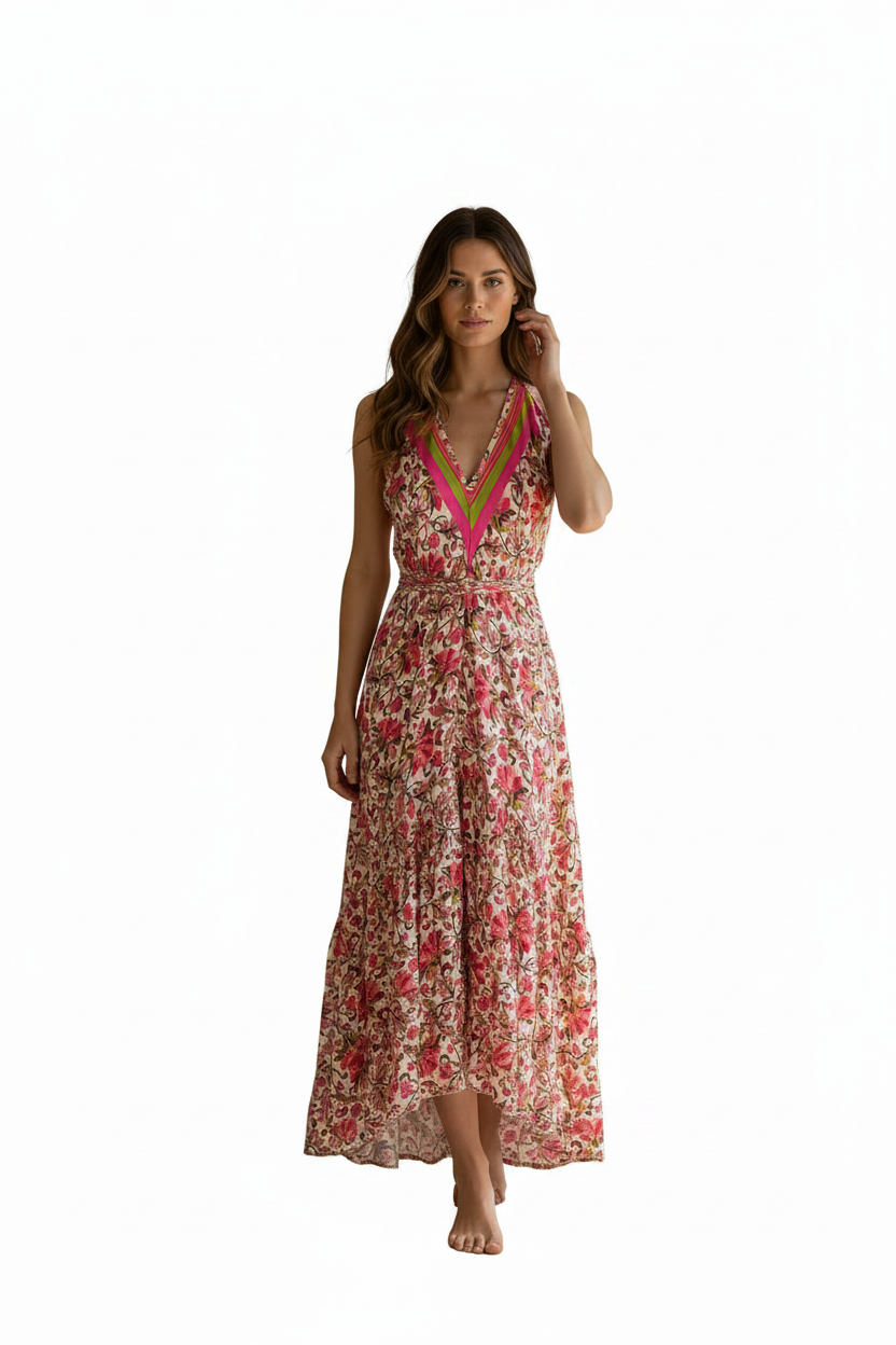 Boho Ruffle Long Dress, Hippie Dress, Open back Dress, Bohemian Festival Ethnic Dress, Boho Chic Dress, Beach Halter Ruffle Gypsy Dress
