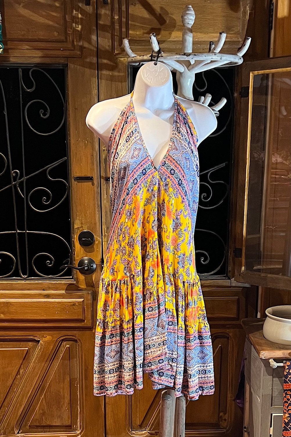 Boho Ruffle Dress, Hippie Dress, Open back Dress, Bohemian Festival Ethnic Dress, Boho Dress, Beach Halter Ruffle Dress Gypsy Boho Dress