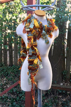 Boho Fringe festival Scarf bohemian silk Recycled vintage silk sari Fabric ribbons, Hippie Hand Knitted Scarf Boho Hippie Clothing
