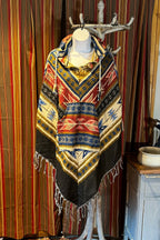 Festival Hooded Poncho: Unisex Boho Woven Wool Blend