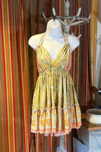 Boho Short Ruffle Dress, Hippie Dress, Open back Dress, Bohemian Festival Ethnic Dress, Boho Dress, Beach Halter Ruffle Boho Gypsy Dress