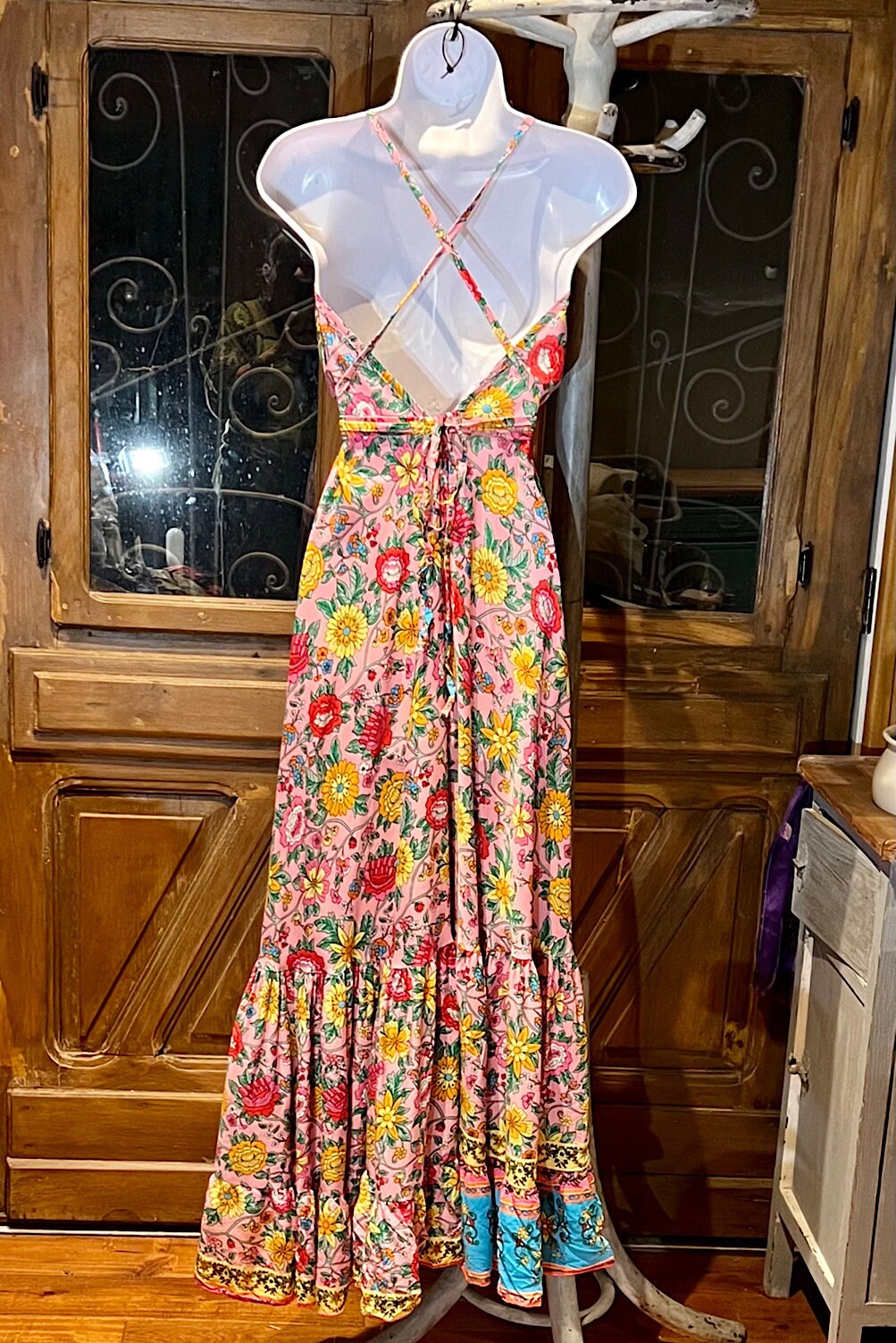 Boho Ruffle Long Dress, Hippie Dress, Open back Dress, Bohemian Festival Ethnic Dress, Boho Chic Dress, Beach Halter Ruffle Gypsy Dress