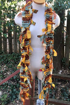 Boho Fringe festival Scarf bohemian silk Recycled vintage silk sari Fabric ribbons, Hippie Hand Knitted Scarf Boho Hippie Clothing