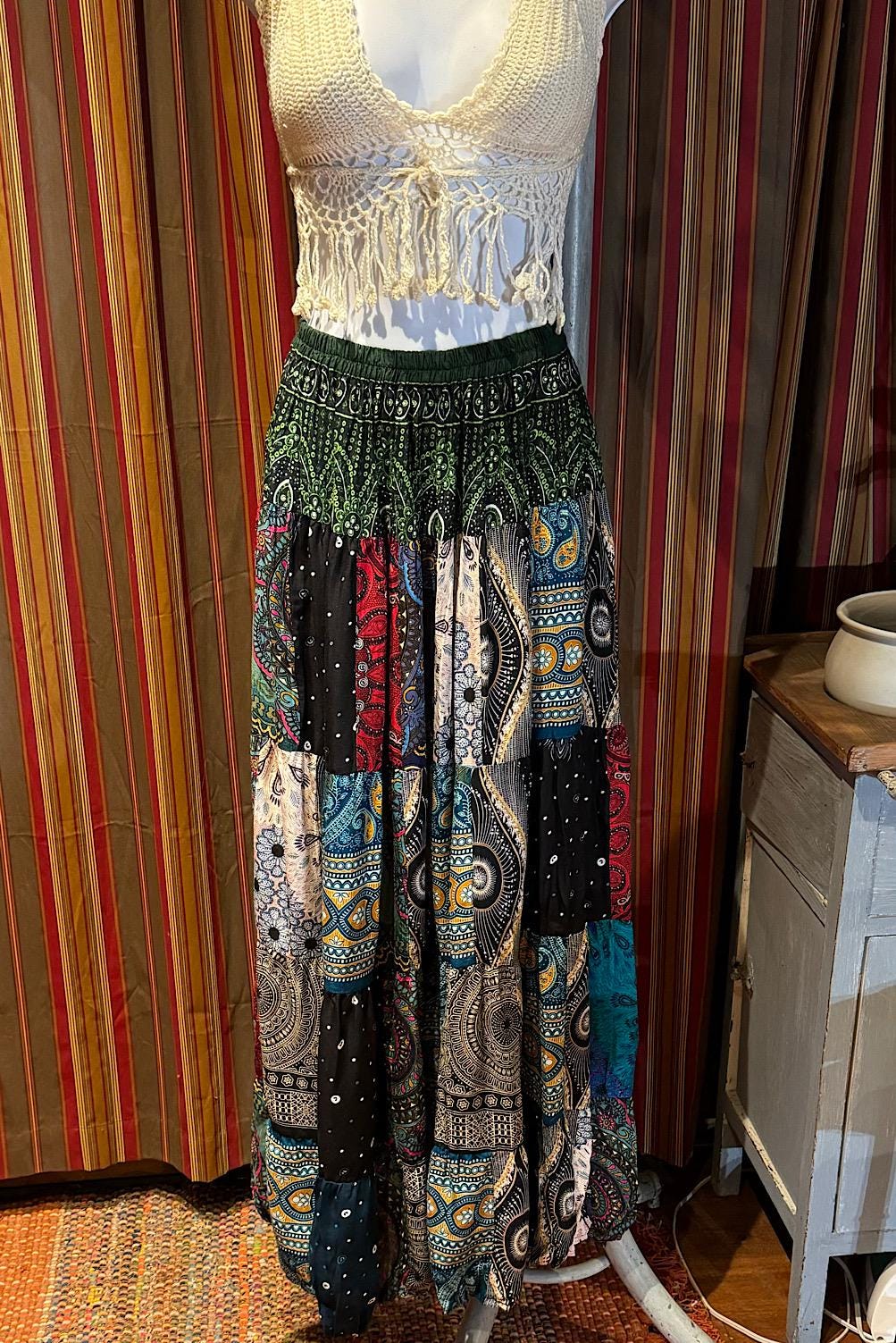 Boho long Skirt, Patchwork Long Maxi Skirt, Bohemian Boho Chic Festival Skirt, Ethnic Hippie Summer One Size Feminine Long Skirt, Boho SkIrt