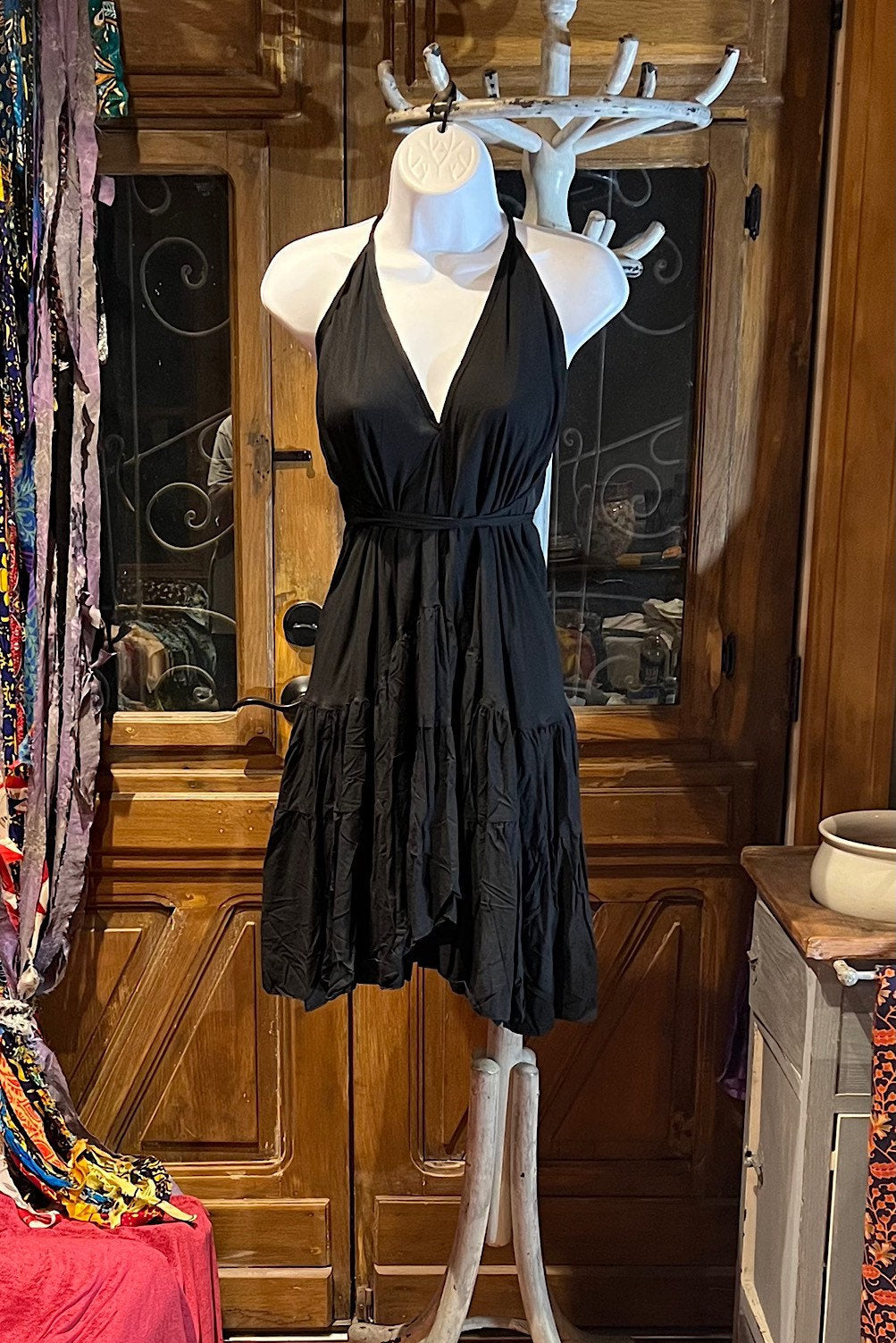 Boho Ruffle Dress, Hippie Dress, Open back Dress, Bohemian Festival Ethnic Dress, Boho Dress, Beach Halter Ruffle Dress Gypsy Boho Dress