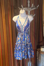 Boho Ruffle Dress, Hippie Dress, Open back Dress, Bohemian Festival Ethnic Dress, Boho Dress, Beach Halter Ruffle Dress Gypsy Boho Dress