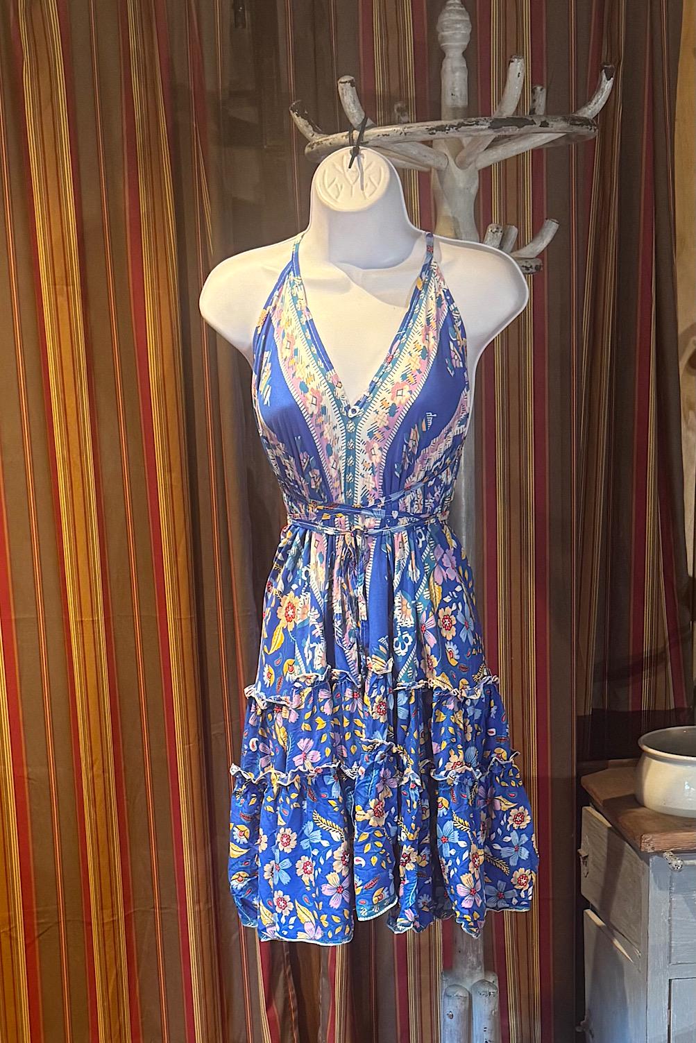 Boho Ruffle Dress, Hippie Dress, Open back Dress, Bohemian Festival Ethnic Dress, Boho Dress, Beach Halter Ruffle Dress Gypsy Boho Dress