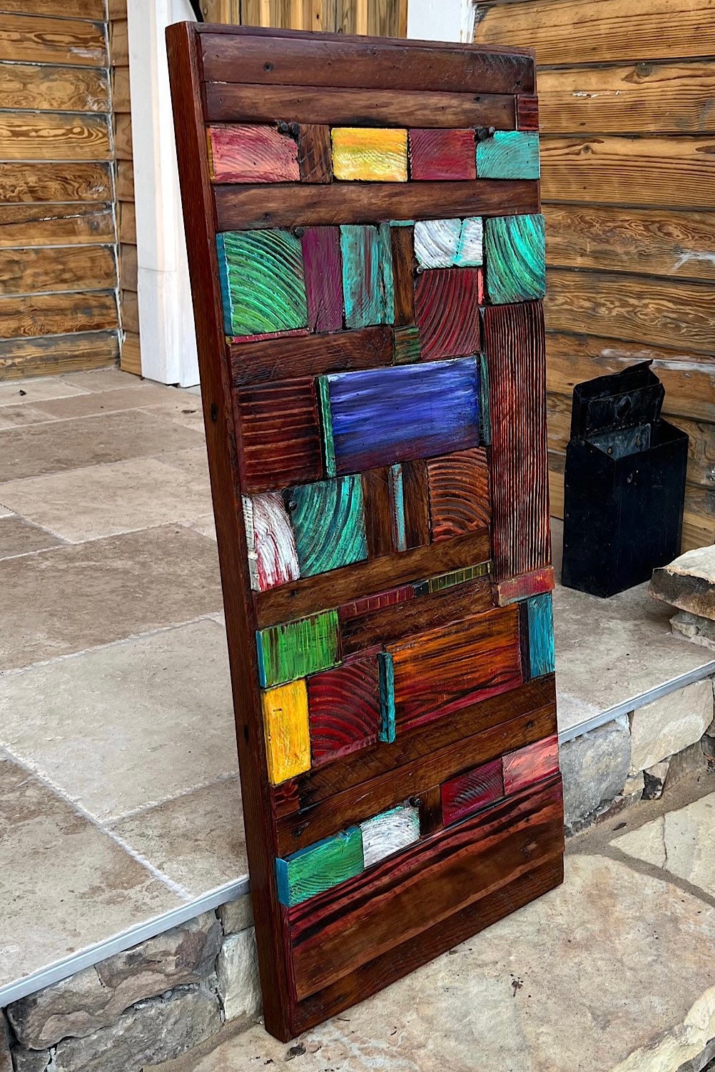 Wall Reclaimed Wood Art Decor, modern large Rustic Mix Media, Sculpture Geometric Abstract County Cabin 3d Mosaic Farmhouse Coastal Wall Art