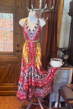 Boho Halter Maxi Dress: Ruffle Rayon Bohemian Festival Dress
