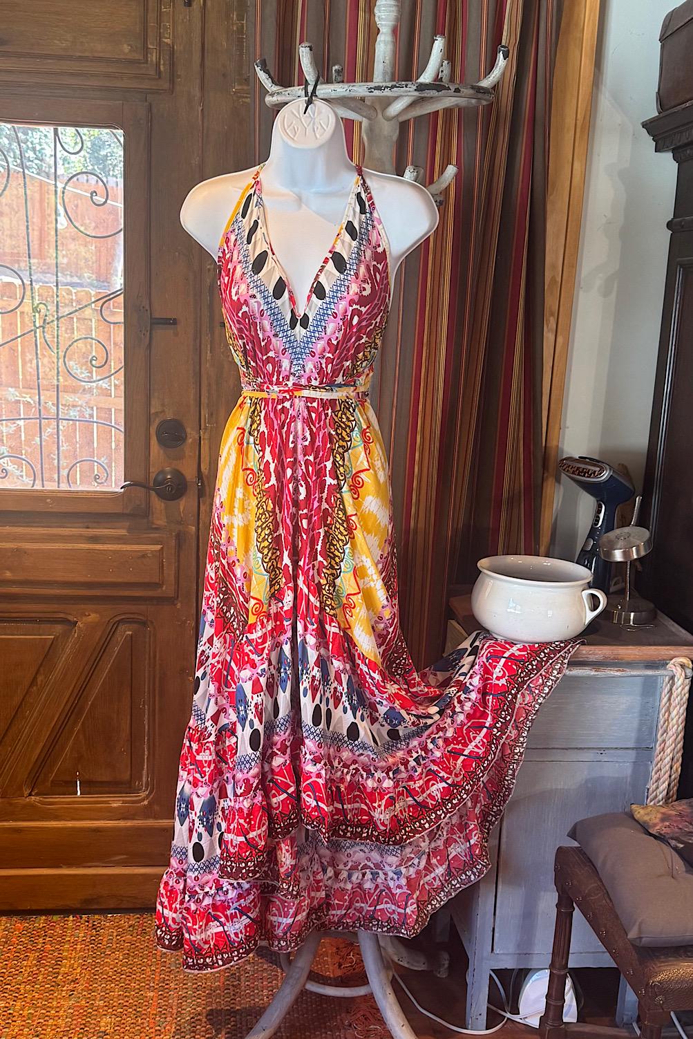 Boho Halter Maxi Dress: Ruffle Rayon Bohemian Festival Dress