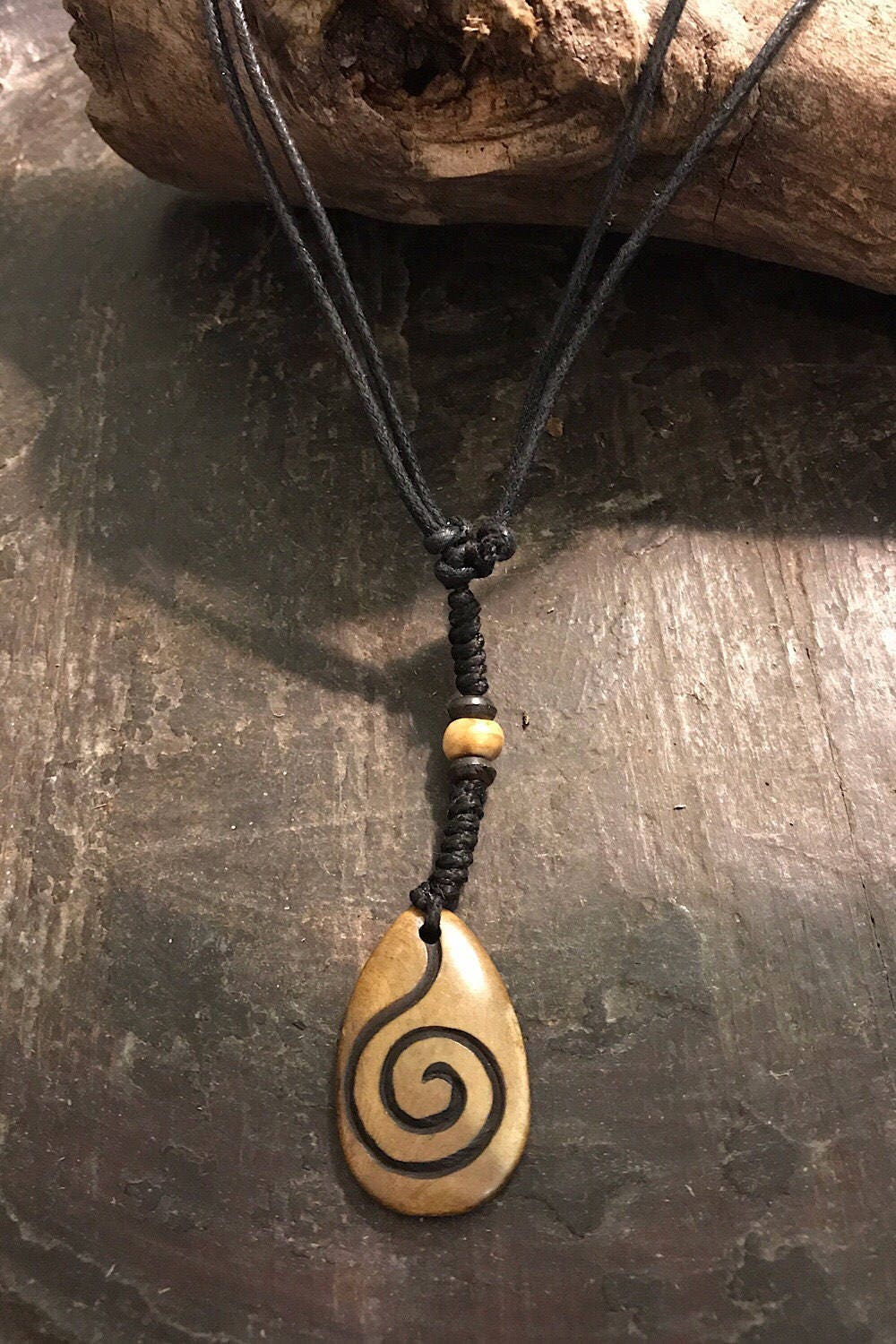 Carved Bone Pendant Necklace/ Chakra Necklace/ BoHo Bone Necklace/ Mantra Pendant/ Festival Jewelry/ Bone Pendant/ Spiritual Jewelry Gifts