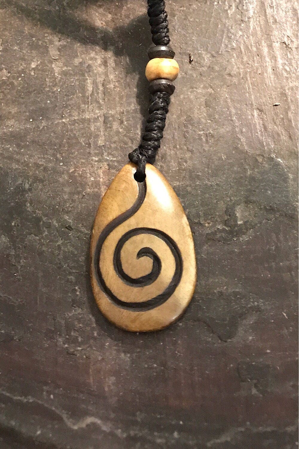 Carved Bone Pendant Necklace/ Chakra Necklace/ BoHo Bone Necklace/ Mantra Pendant/ Festival Jewelry/ Bone Pendant/ Spiritual Jewelry Gifts