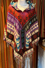 Festival hooded poncho, unisex one size woolen blend Festival Boho Woven, center pocket Hippie Bohemian Ethnic festival Gypsy Poncho