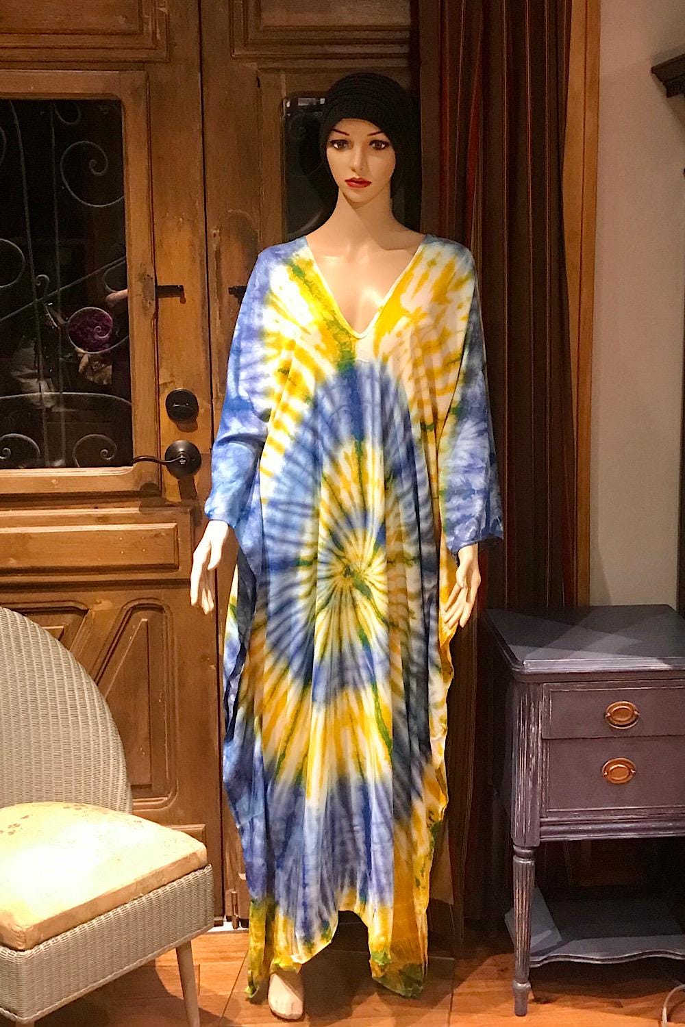 Kaftan Tie Dye Dress, Boho Kaftan kimono Dress, Hippie Kaftan Dress, Bohemian Festival Ethnic Kaftan, Boho Gypsy Dress, Beach Kimono Dress