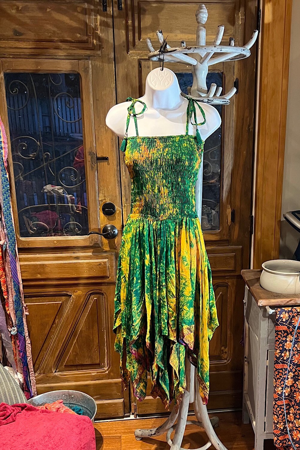 Bohemian Dress,  Tie Dye Vintage Sari Silk Bohemian Boho Chic Festival Ethnic Hippie Summer dress, Gypsy Dress, Fairy Beach Boho Dress,