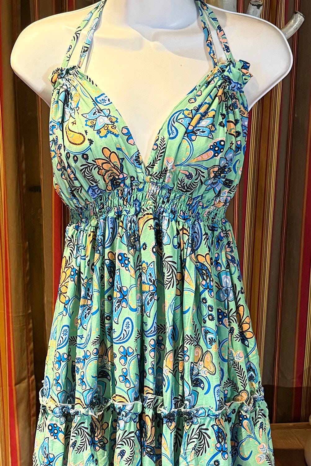 Boho Short Ruffle Dress, Hippie Dress, Open back Dress, Bohemian Festival Ethnic Dress, Boho Dress, Beach Halter Ruffle Boho Gypsy Dress