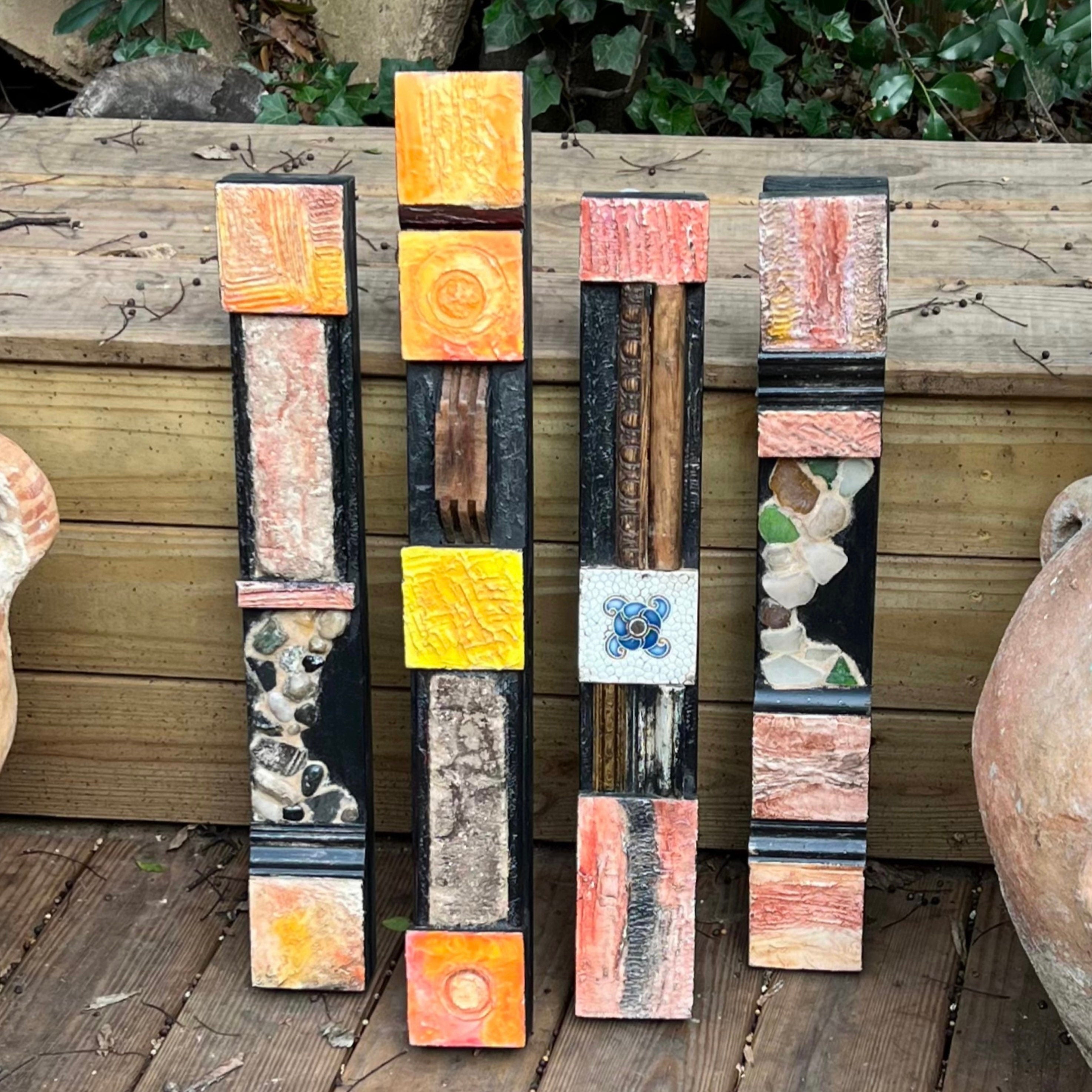 Wall totem Art, Totem Art, Reclaimed Wood Wall modern totem Rustic Mix Media, Sculpture Geometric Abstract County Cabin Farmhouse Beach Art