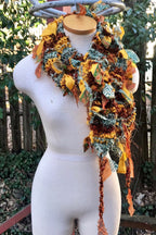 Boho Fringe festival Scarf bohemian silk Recycled vintage silk sari Fabric ribbons, Hippie Hand Knitted Scarf Boho Hippie Clothing