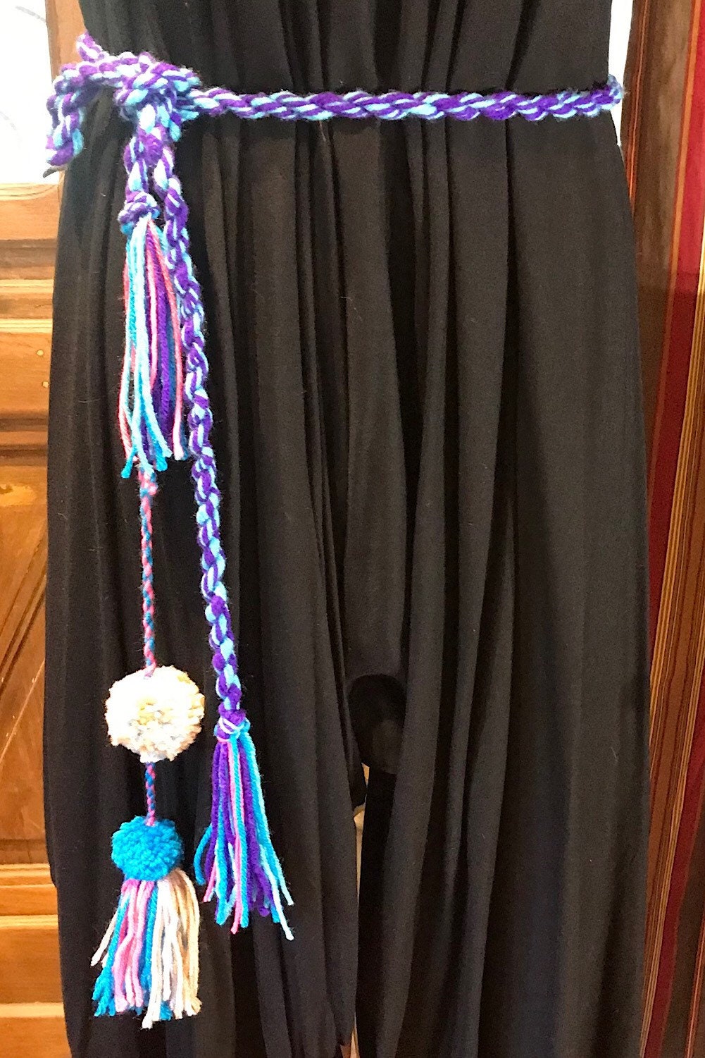Boho festival rope Belt Pom Pom Belt, Hippie Wrap Belly Dance Belt, Belly Chain Belts, Tassel Belts, Tribel Ethnic Rope Adjustable Belt