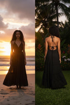 Boho Long Ruffle Dress, Hippie Dress, Open back Dress, Bohemian Festival Ethnic Dress, Boho Dress, Beach Halter Ruffle Boho Gypsy Dress