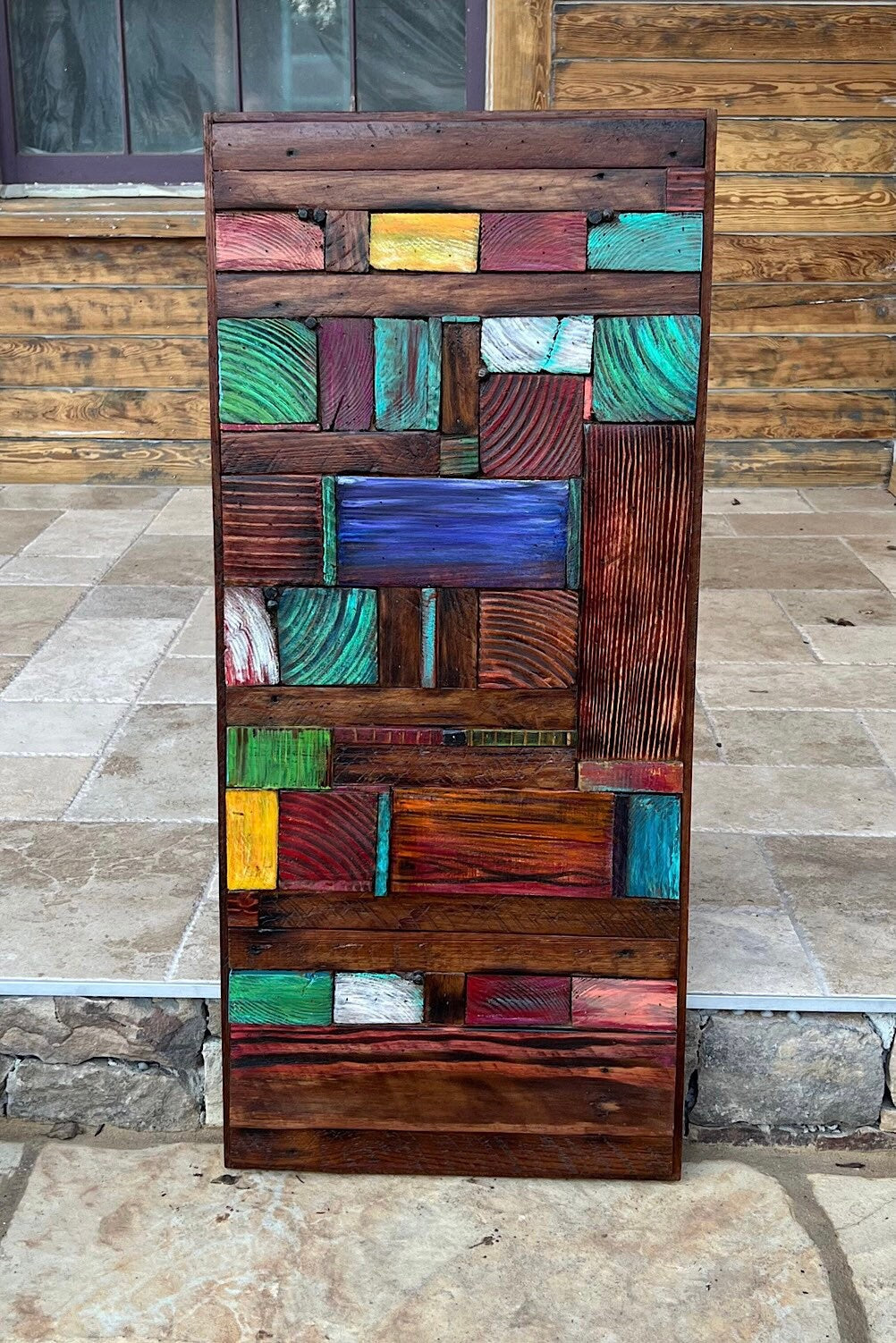 Wall Reclaimed Wood Art Decor, modern large Rustic Mix Media, Sculpture Geometric Abstract County Cabin 3d Mosaic Farmhouse Coastal Wall Art