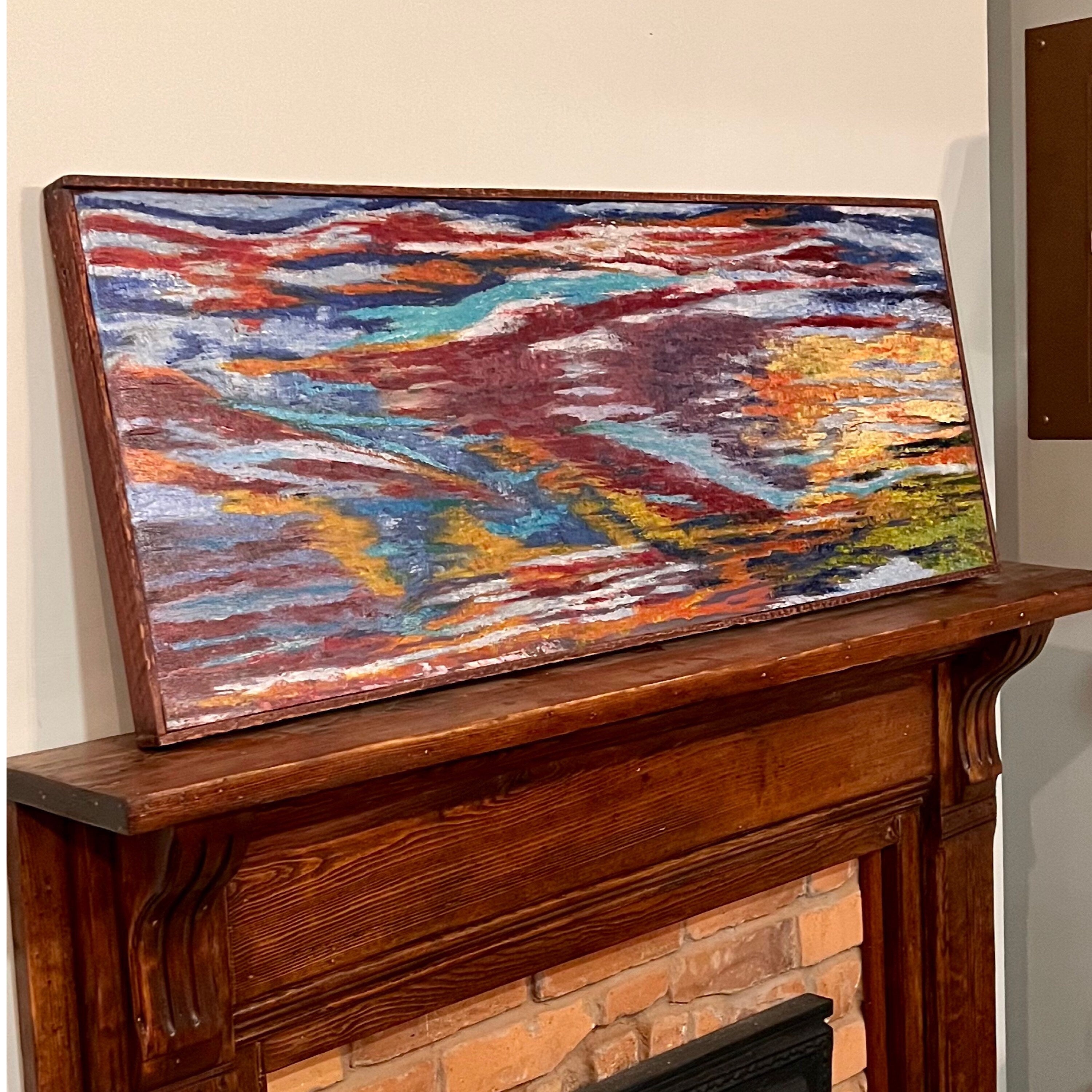 Wall Modern Large Reclaimed Wood Art, Abstract Mix Media Decor Original Oil Painting Wall Art, Farmhouse country CabIn Contemporary Decor