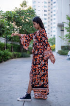 Boho Kimono Long Dress, Hippie Dress, Long Bell Sleeves Dress, Bohemian Festival Ethnic Dress, Boho Dress, Beach Gypsy Adjustable Dress