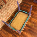 Vintage Vanity Rustic Bench, Hand painted Antique Bench, old Mid Century Farm house chalk painted bench, Burlap Upholstered vintage stool