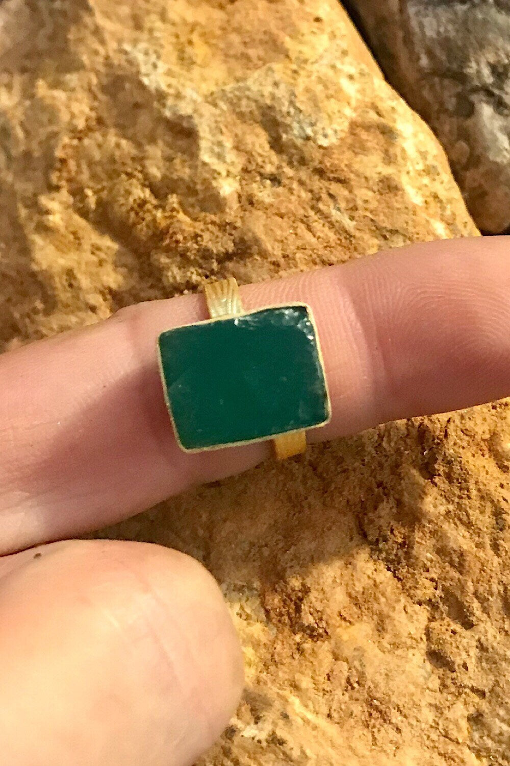 Green Onyx Rough Gemstone Ring, Brass Ring, Adjustable Boho Ring, Tribal Jewelry, Gypsy Rings, Crystal Stone Ring, Statement Spiritual Ring
