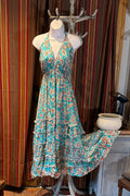 Boho Long Ruffle Dress, Hippie Dress, Open back Dress, Bohemian Festival Ethnic Dress, Boho Dress, Beach Halter Ruffle Boho Gypsy Dress