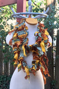 Boho Fringe festival Scarf bohemian silk Recycled vintage silk sari Fabric ribbons, Hippie Hand Knitted Scarf Boho Hippie Clothing