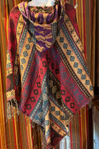 Festival Hooded Poncho: Unisex Boho Woven Wool Blend