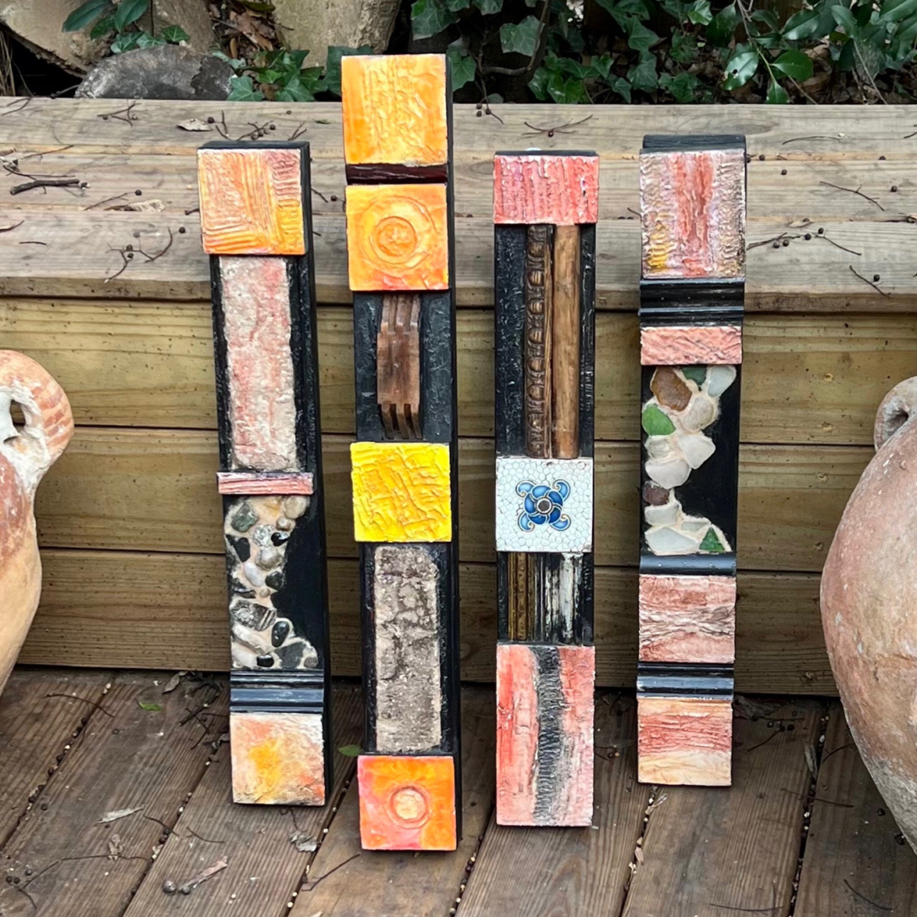 Wall totem Art, Totem Art, Reclaimed Wood Wall modern totem Rustic Mix Media, Sculpture Geometric Abstract County Cabin Farmhouse Beach Art