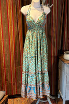 Boho Long Ruffle Dress, Hippie Dress, Open back Dress, Bohemian Festival Ethnic Dress, Boho Dress, Beach Halter Ruffle Boho Gypsy Dress