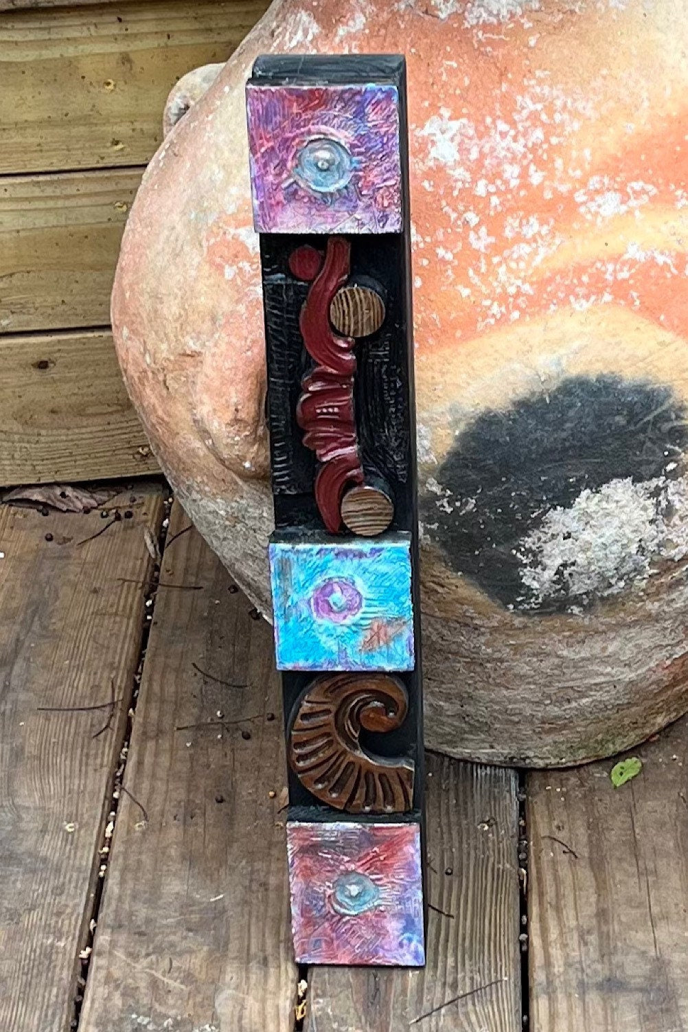 Wall totem Art, Totem Art, Reclaimed Wood Wall modern totem Rustic Mix Media, Sculpture Geometric Abstract County Cabin Farmhouse Beach Art