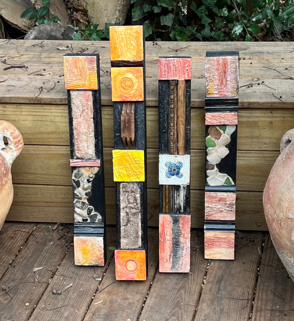 Wall totem Art, Totem Art, Reclaimed Wood Wall modern totem Rustic Mix Media, Sculpture Geometric Abstract County Cabin Farmhouse Beach Art