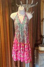Boho Ruffle Dress, Hippie Dress, Open back Dress, Bohemian Festival Ethnic Dress, Boho Dress, Beach Halter Ruffle Dress Gypsy Boho Dress