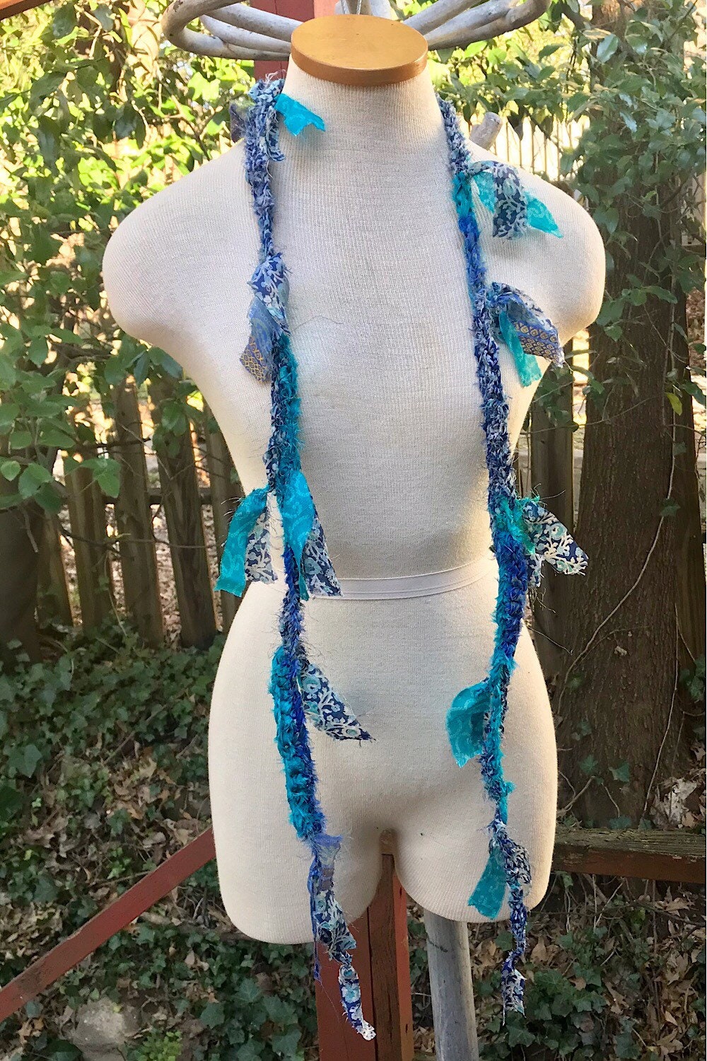 Boho festival Rope Belt necklace Scarf, bohemian silk Recycled vintage silk sari Fabric ribbons, Hippie Crocheted Belt, Boho Hippie Clothing