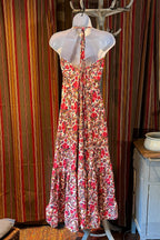 Boho Ruffle Long Dress, Hippie Dress, Open back Dress, Bohemian Festival Ethnic Dress, Boho Chic Dress, Beach Halter Ruffle Gypsy Dress